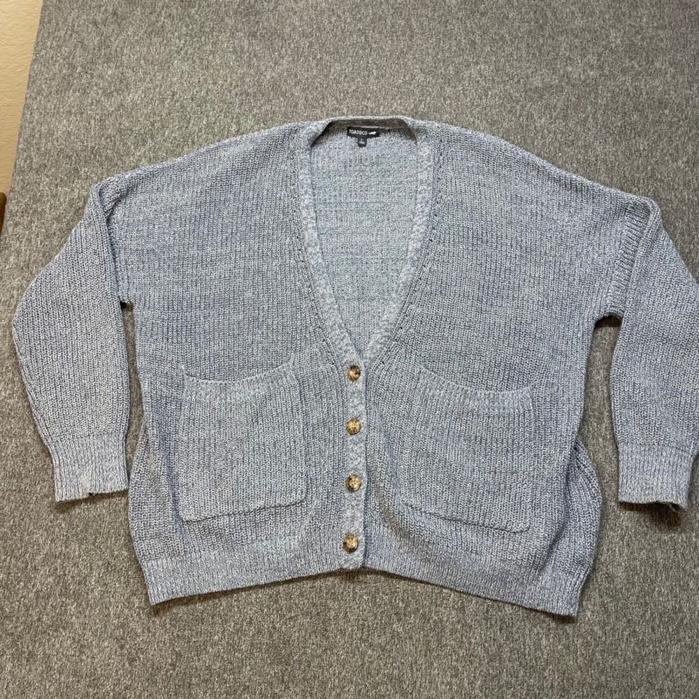 Toad&Co Bianca Cardigan Womens Large Recycled‎ Denim Cotton Shaker Knit